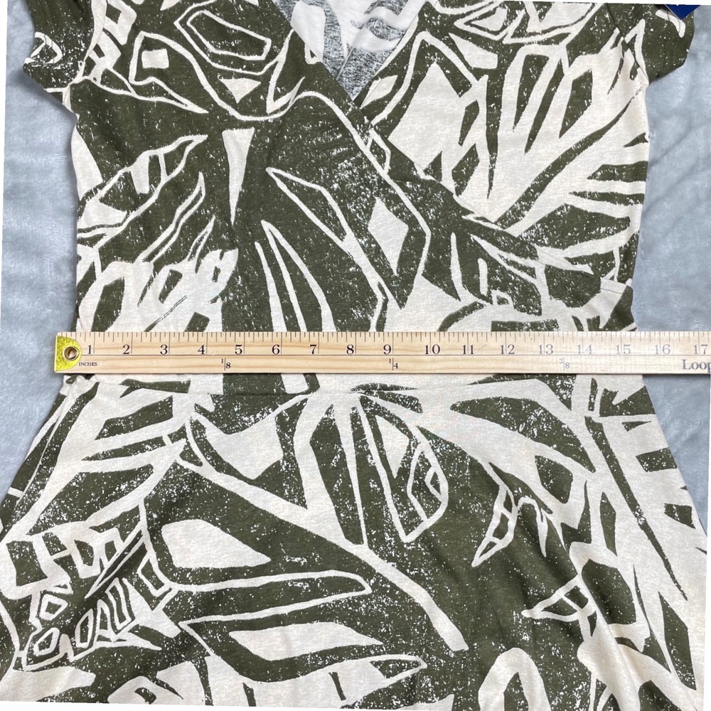 Chaps Womens Olive Green White Tropical Palm Leaf Faux Wrap A-Line Dress Size M - Picture 15 of 16